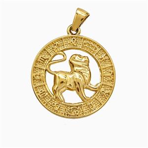 Stainless Steel Symbols Pendant Zodiac Leo Circle Gold Plated, approx 25mm [SSB7364]