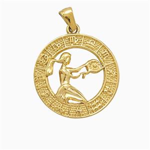 Stainless Steel Symbols Pendant Zodiac Virgo Circle Gold Plated, approx 25mm [SSB7365]