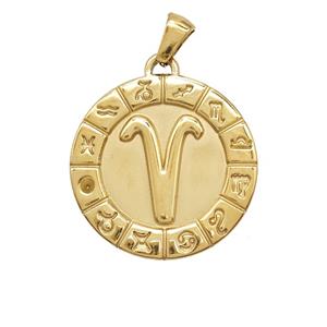 Stainless Steel Symbols Pendant Zodiac Aries Gold Plated, approx 25mm [SSB7384]