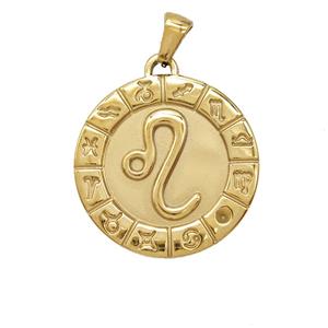 Stainless Steel Symbols Pendant Zodiac Leo Gold Plated, approx 25mm [SSB7388]
