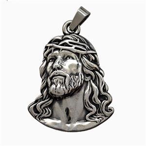 Raw Vintage 304 Stainless Steel Jesus Pendant Antique Silver, approx 35-40mm [SSB7398]