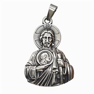 Raw Vintage 304 Stainless Steel Saint Jude Pendant Antique Silver, approx 31-40mm [SSB7400]