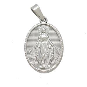 Raw Stainless Steel Virgin Mary Medal Pendant, approx 16-21mm [SSB7415]