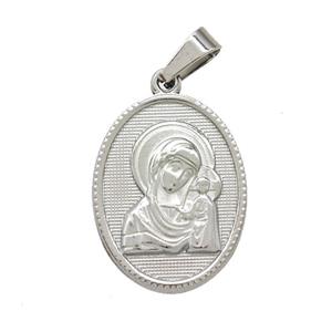 Raw Stainless Steel Virgin Mary Pendant, approx 16-21mm [SSB7425]