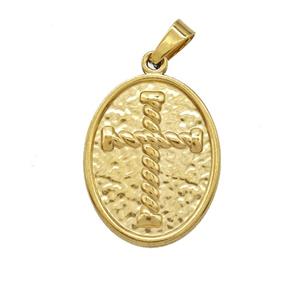 Stainless Steel Cross Pendant Oval Gold Plated, approx 18-23mm [SSB7452]