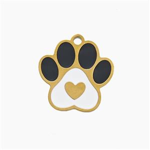 Stainless Steel Paws Pendant Black White Enamel Gold Plated, approx 15mm [SSB7475]