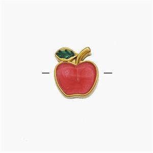 Stainless Steel Apple Beads Red Enamel Gold Plated, approx 9-10mm [SSB7491]