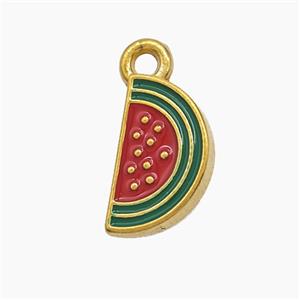 Stainless Steel Watermelon Pendant Green Red Enamel Gold Plated, approx 9-17mm [SSB7493]