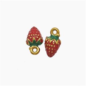 Stainless Steel Strawberry Pendant Red Enamel Gold Plated, approx 6-8mm [SSB7496]