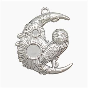 Halloween Owl Charms Raw Stainless Steel Moon Pendant Birds, approx 25-30mm [SSB7536]
