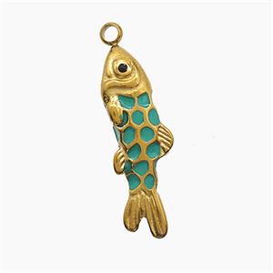 Stainless Steel Fish Pendant Green Enamel Gold Plated, approx 6-25mm [SSB7543]