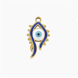 Stainless Steel Eye Pendant Blue Enamel Gold Plated, approx 9-15mm [SSB7556]