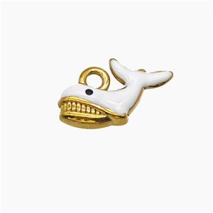 Stainless Steel Shark Pendant White Enamel Gold Plated, approx 10-15mm [SSB7559]