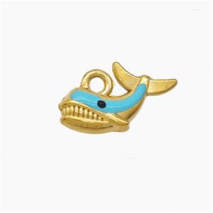 Stainless Steel Shark Pendant Blue Enamel Gold Plated, approx 10-15mm [SSB7560]