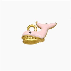 Stainless Steel Shark Pendant Pink Enamel Gold Plated, approx 10-15mm [SSB7561]