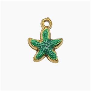 Stainless Steel Starfish Pendant Green Painted Gold Plated, approx 10mm [SSB7566]