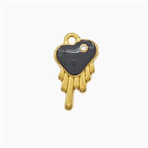 Stainless Steel Heart Pendant Black Enamel Gold Plated, approx 8-13mm [SSB7584]