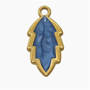 Stainless Steel Leaf Pendant Blue Painted Gold Plated, approx 11-20mm [SSB7610]