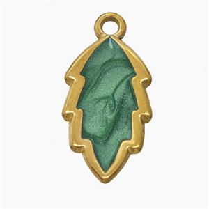 Stainless Steel Leaf Pendant Green Painted Gold Plated, approx 11-20mm [SSB7611]