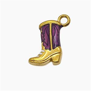 Cowboy Boots Charms Stainless Steel Shoes Pendant Purple Painted Gold Plated, approx 10-14mm [SSB7632]