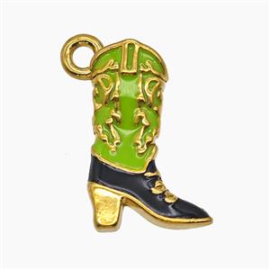 Cowboy Boots Charms Stainless Steel Shoes Pendant Green Enamel Gold Plated, approx 11-18mm [SSB7637]
