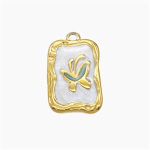 Stainless Steel Butterfly Pendant White Enamel Rectangle Gold Plated, approx 11-16mm [SSB7646]