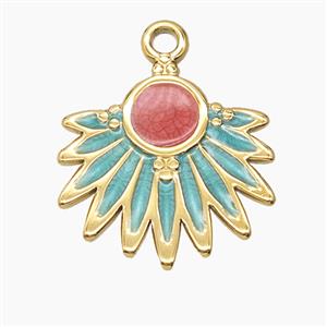 Stainless Steel Sunray Pendant Red Green Enamel Gold Plated, approx 20-25mm [SSB7648]