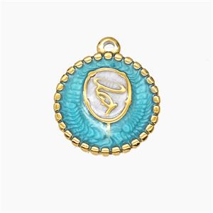 Stainless Steel Pendant Green Enamel Circle Gold Plated, approx 16mm [SSB7649]
