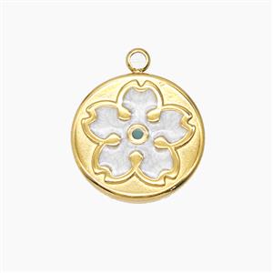 Stainless Steel Flower Pendant White Enamel Gold Plated, approx 15.5mm [SSB7651]