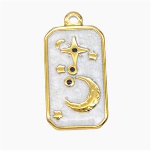 Stainless Steel Moon Pendant White Enamel Star Rectangle Gold Plated, approx 13-22mm [SSB7657]