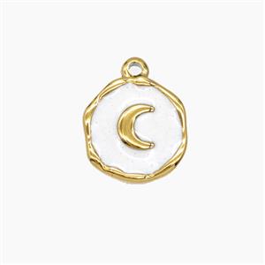 Stainless Steel Moon Pendant White Enamel Gold Plated, approx 13mm [SSB7661]