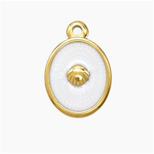 Stainless Steel Scallop Shell Pendant White Enamel Gold Plated, approx 13.5-16mm [SSB7663]