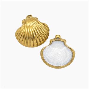 Stainless Steel Scallop Shell Pendant White Enamel Gold Plated, approx 14-15mm [SSB7664]