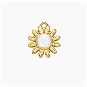 Stainless Steel Sunflower Pendant White Enamel Gold Plated, approx 12.5mm [SSB7665]