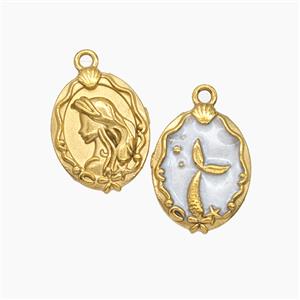 Stainless Steel Mermaid Pendant White Enamel Gold Plated, approx 12-16mm [SSB7668]