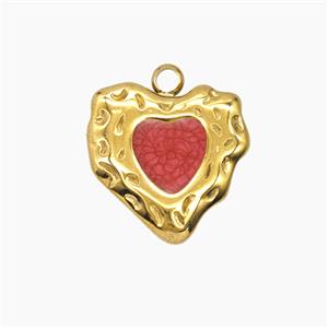Stainless Steel Heart Pendant Red Enamel Gold Plated, approx 14mm [SSB7670]