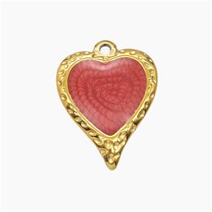 Stainless Steel Heart Pendant Red Enamel Gold Plated, approx 14-16mm [SSB7671]