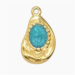 Stainless Steel Teardeop Pendant Green Enamel Gold Plated, approx 13-20mm [SSB7677]