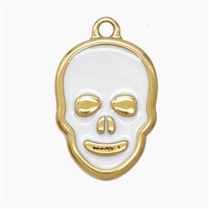Stainless Steel Skull Pendant White Enamel Gold Plated, approx 13-18mm [SSB7679]