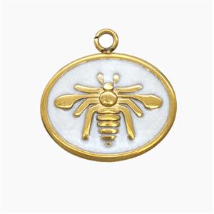 Stainless Steel Honeybee Pendant White Enamel Gold Plated, approx 15-18mm [SSB7682]