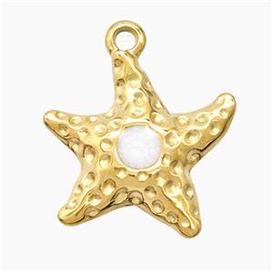 Stainless Steel Starfish Pendant White Enamel Gold Plated, approx 20mm [SSB7683]