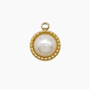 Stainless Steel Circle Pendant Pave Resin Gold Plated, approx 10.5mm [SSB7689]