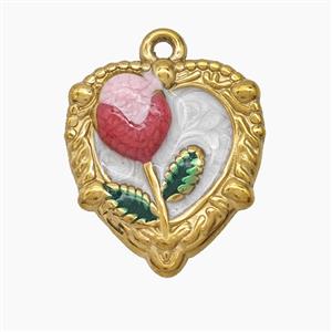 Stainless Steel Lichee Pendant Painted Heart Gold Plated, approx 18-20mm [SSB7739]