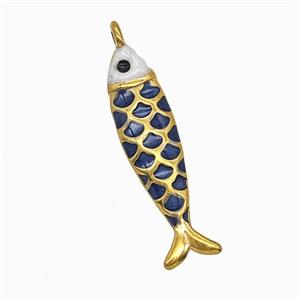 Stainless Steel Fish Pendant Inkblue Painted Gold Plated, approx 6-23mm [SSB7794]