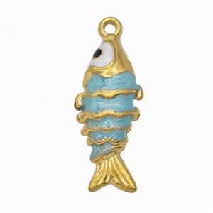 Stainless Steel Fish Pendant Teal Painted Gold Plated, approx 10-23mm [SSB7798]