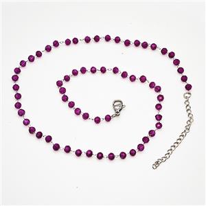 Stainless Steel Necklace with Glass bead, platinum plated, approx 3.5mm, 38-43cm length [SSB7836]