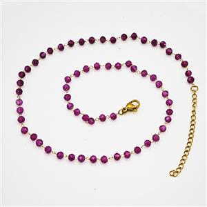 Stainless Steel Necklace with Glass bead, Gold plated, approx 3.5mm, 38-43cm length [SSB7837]