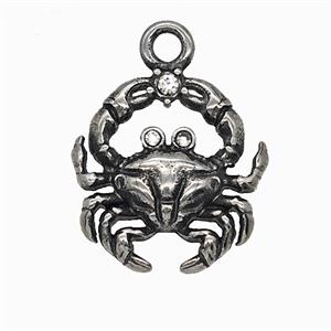 304 Stainless Steel Spider Pendant Pave Rhinestone Antique Silver, approx 18-20mm [SSB7849]