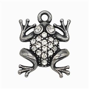 304 Stainless Steel Frog Pendant Pave Rhinestone Antique Silver, approx 15-18mm [SSB7852]