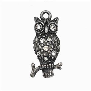 Halloween Owl Charms 304 Stainless Steel Birds Pendant Pave Rhinestone Antique Silver, approx 10-24mm [SSB7855]